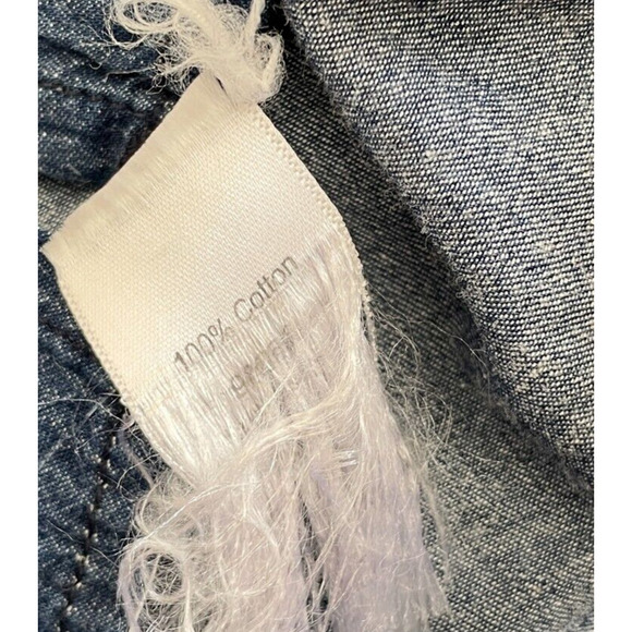 Ellos Western Denim Midi Dress Sz S/M Pearl Button Roll Tab Peasant Cottagecore - Picture 11 of 14